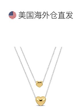 自营 925 纯银 Mimi & Max 黄色两颗心形双链项链 - 16+18 英寸 -