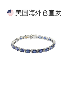 自营Suzy Levian 纯银椭圆形切割蓝色蓝宝石和钻石口音网球手链 -