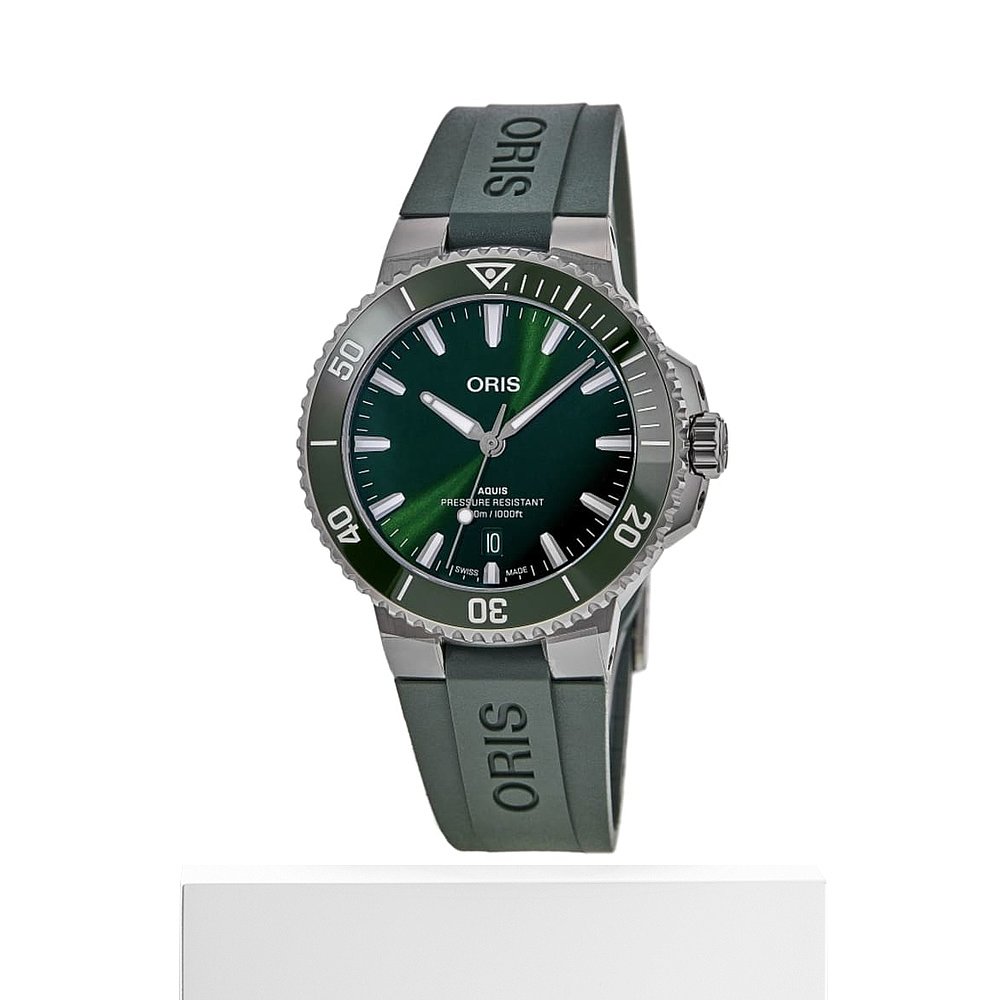 自营 Oris Aquis Date自动绿色表盘橡胶表带男士手表01 733 7789 - 图3