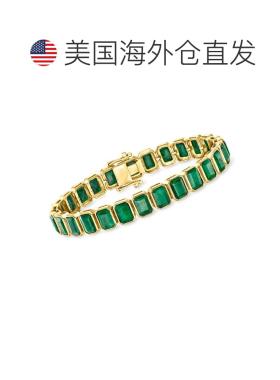 自营Ross-Simons 镶边祖母绿手链，18kt 黄金镀纯银 - 8 英寸 美