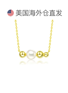 自营geneviveGa 纯银镀金和 6 毫米淡水珍珠项链 - 金色 美国奥莱