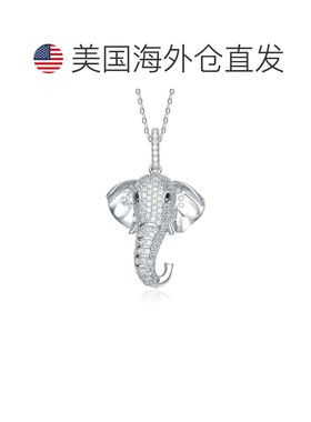 自营 925 纯银 Genevive 白金镀方晶锆石冰晶幸运象头吊坠项链 -