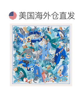 自营salvatore ferragamo丛林派对印花真丝围巾-蓝色 美国奥莱直