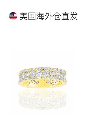 自营 Suzy Levian 金色纯银立方氧化锆白色三排现代永恒戒指 - 黄