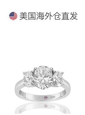 自营 Suzy Levian 纯银白色椭圆形切割方晶锆石 3 石订婚戒指 -