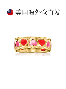 自营Ross-Simons Italian Pink and Red Enamel Heart Ring in 14