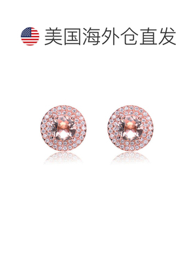自营GENEVIVE 纯银镀玫瑰金摩根石方晶锆石耳钉 - 粉色 美国奥莱