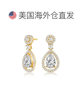 自营 GENEVIVE 纯银镀金方晶锆石层吊式耳环 配饰 美国奥莱直发