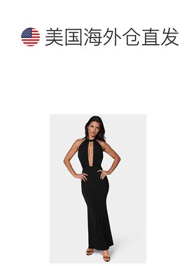 自营Bebe Women'S Plunge Neck Halter Floor Length Dress - bla