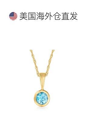 Ross-Simons 14 克拉黄金瑞士蓝色托帕石吊坠项链。 16 英寸 - 18