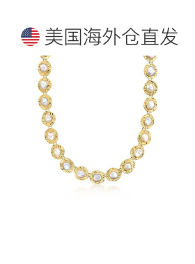 自营Ross-Simons 10x12 毫米镶边巴洛克珍珠圆盘项链，18kt 黄金