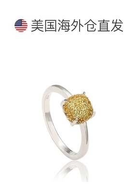 自营 Suzy Levian 纯银黄色蓝宝石和钻石口音密钉球顶戒指 - 黄色