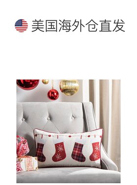 自营 safaviehHolly Jolly 枕头 - 象牙色/红色 美国奥莱直发