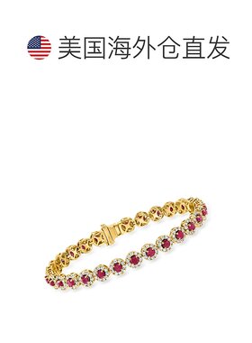 自营ross-simons14 克拉黄金罗斯-西蒙斯红宝石和钻石网球手链 -