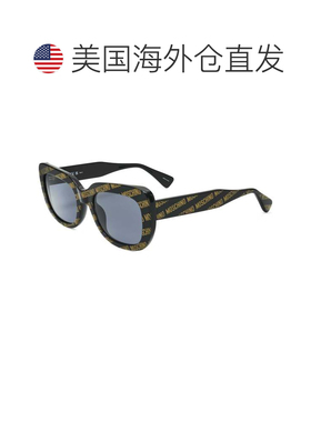 自营Moschino女式53毫米灰色太阳镜-黑色，金色重复标志图案 美国