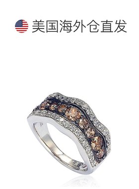 自营 Suzy Levian 棕色和白色方晶锆石纯银波浪形戒指 - 棕色 美