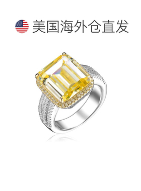 自营 GENEVIVE 纯银黄色 Asscher 立方氧化锆三重密钉戒指 - 黄色