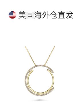 自营 genevive14k 镀金钻石立方氧化锆同心永恒吊坠项链 925 纯银