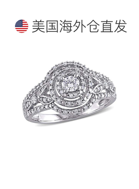 自营 Mimi & Max 1/2 克拉 TDW 钻石光环簇订婚戒指 10k 白金 -