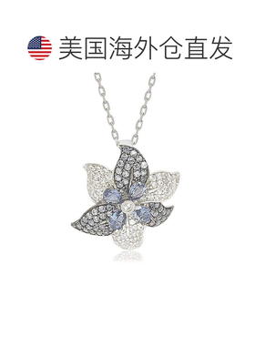 自营Suzy Levian 纯银蓝宝石和钻石口音异国花卉吊坠项链 - 蓝色