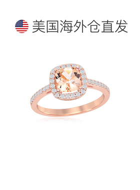 自营simona 925 纯银方形摩根石 CZ 配白色 CZ 边框戒指 镀玫瑰金