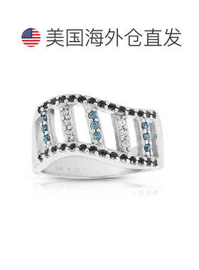 自营vir jewels 0.35 克拉黑色、蓝色和白色钻石结婚戒指 10K 白