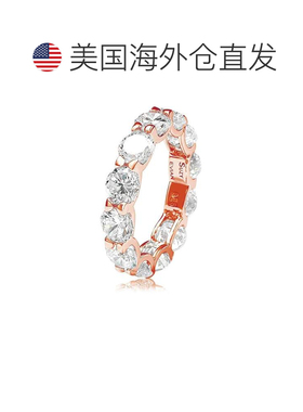 自营Suzy Levian 玫瑰纯银立方氧化锆圆形 U 形永恒戒指 - 粉红色