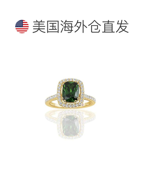自营Suzy Levian 金色纯银加长垫形切割绿色立方氧化锆单石订婚戒