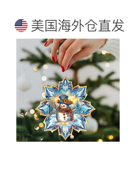 自营2 件套 - G. Debrekht 出品的雪人蓝色雪花木制圣诞装饰品 -