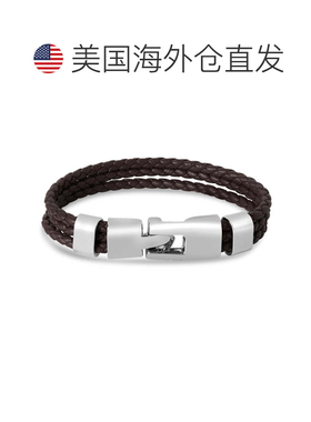 自营Bruno Magli Mens Three Strand Braided Leather Bracelet,