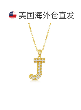 自营simona纯银 Micro Pave CZ \'J\' 块首字母带回形针链 - 镀金