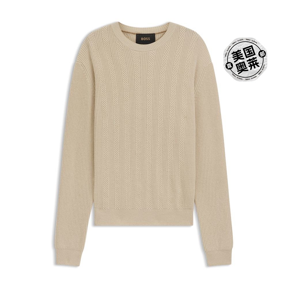 自营bossWool-cashmere sweater with mixed structures - light - 图0