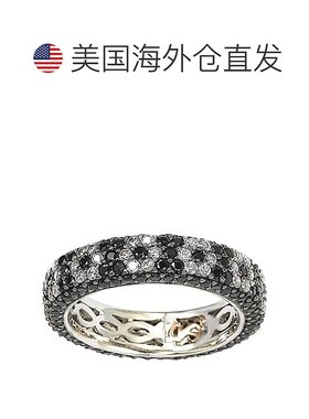 自营 Suzy Levian 纯银方晶锆石黑白花永恒戒指 - 黑色 美国奥莱