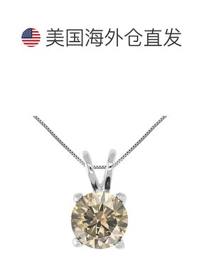自营vir jewels1 cttw 香槟钻石单石吊坠 14K 白金圆形配链 - 白
