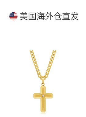 自营blackjack不锈钢拉丝和抛光带单 CZ 十字项链 - 镀金 - 金色
