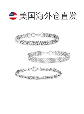 自营Ross-Simons 纯银首饰套装：3 条链环手链 - 8 英寸 美国奥莱