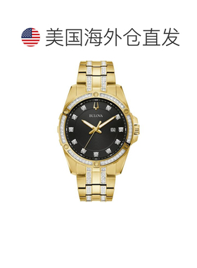 自营Bulova Men's Crystal Black Dial Watch - black 美国奥莱直