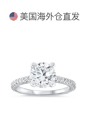 自营 pompeii33 克拉钻石单石订婚戒指 14K 白金实验室种植圆形切