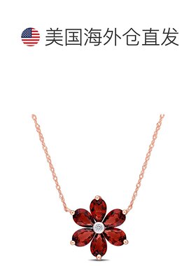 自营 mimi & max3 CT TGW 10k 玫瑰金石榴石和钻石装饰花卉吊坠配