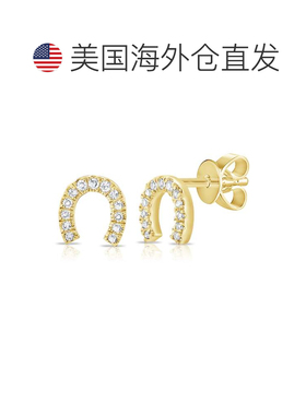 自营sabrina14K Yellow Gold Diamond Horse Shoe Stud Earring -