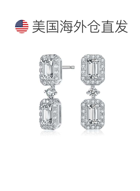 自营GENEVIVE 纯银立方氧化锆长方形光环吊式耳环 - 银白色 美国