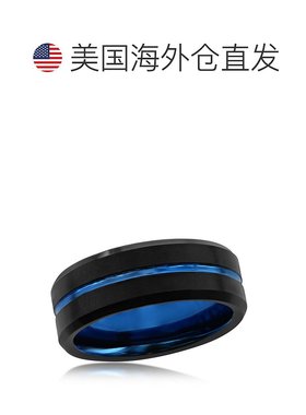 自营blackjackBACKJACK 哑光黑色和抛光蓝色条纹钨戒指 - 蓝色 美