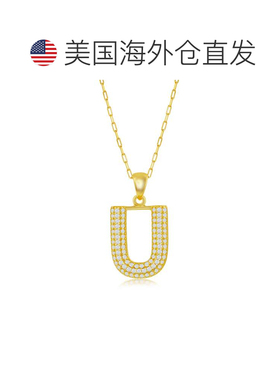 自营simona纯银 Micro Pave CZ \'J\' 块首字母带回形针链 - 镀金