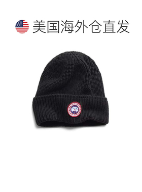 自营canada goose精致棱纹针织袖口配折叠袖口和徽章-黑色 美国奥