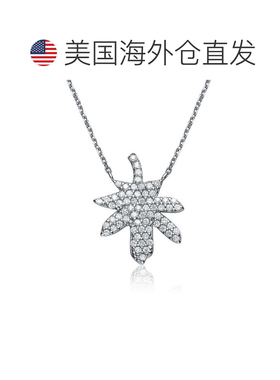 自营geneviveGv 纯银白色方晶锆石枫叶吊坠 - 银 美国奥莱直发