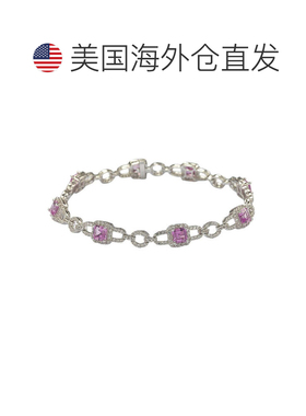 自营Suzy Levian 纯银上丁方形切割粉色蓝宝石和钻石口音网球手链