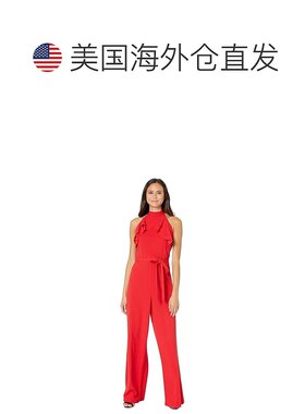 自营Bebe Jumpsuit Women's  Red Tie-Waist Ruffle Halter Neck
