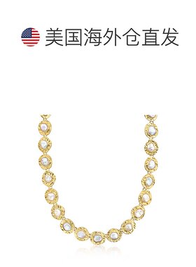 自营 Ross-Simons 10x12mm 镶边巴洛克珍珠圆盘项链，18kt 黄金镀