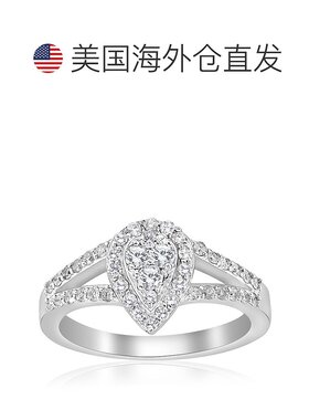 自营 pompeii31/2 克拉梨形钻石光环簇状订婚戒指 10K 白金 - 10k