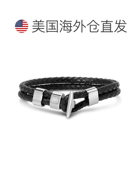自营Bruno Magli Mens Black Leather Toggle Leather Bracelet,